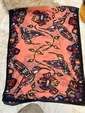 Large Scarf Indigenous Hummingbird Theme designed by Artist John Rombough
